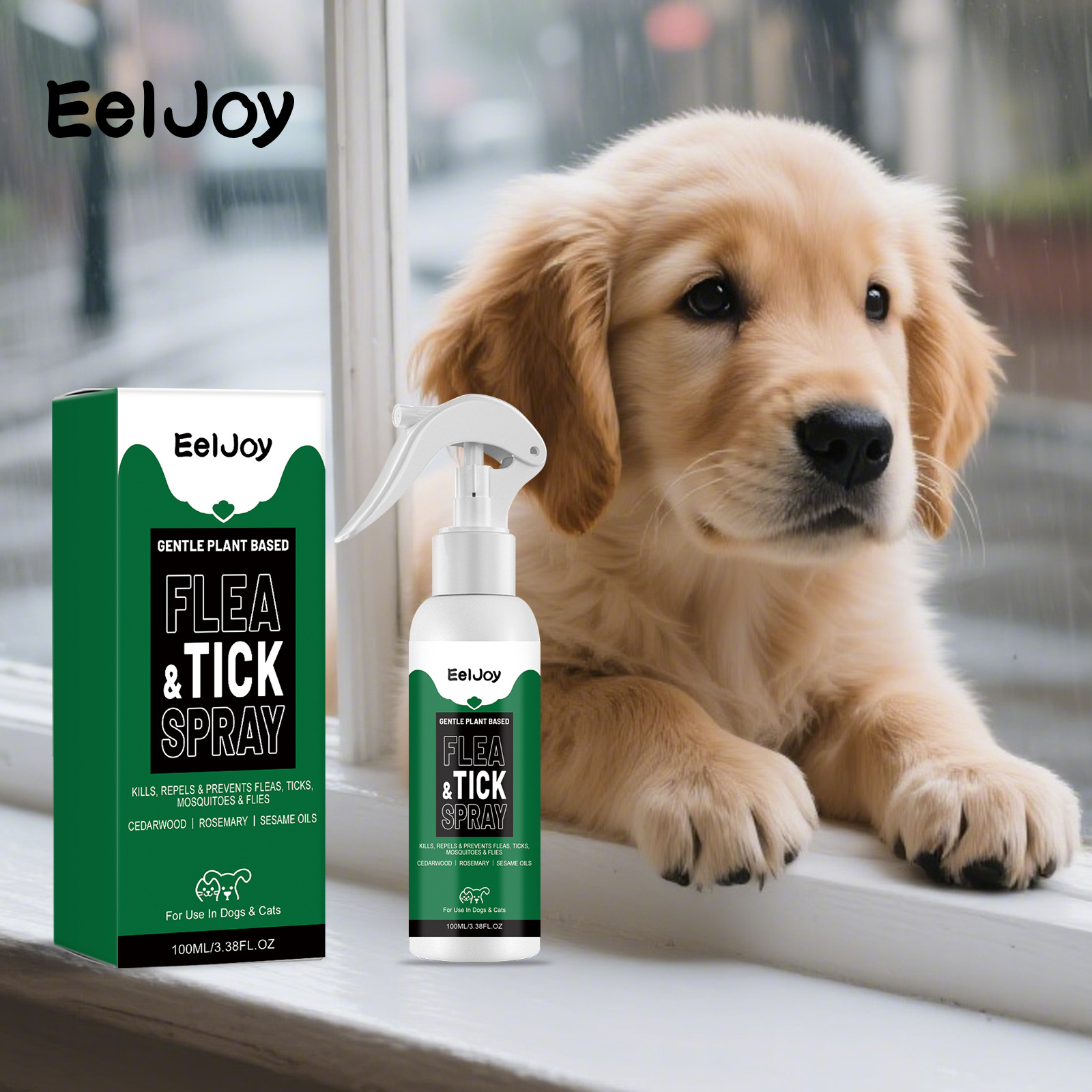 Eeljoy Pet Flea and Tick Spray Plant Extract Pet Repellent Spray for Cats and Dogs