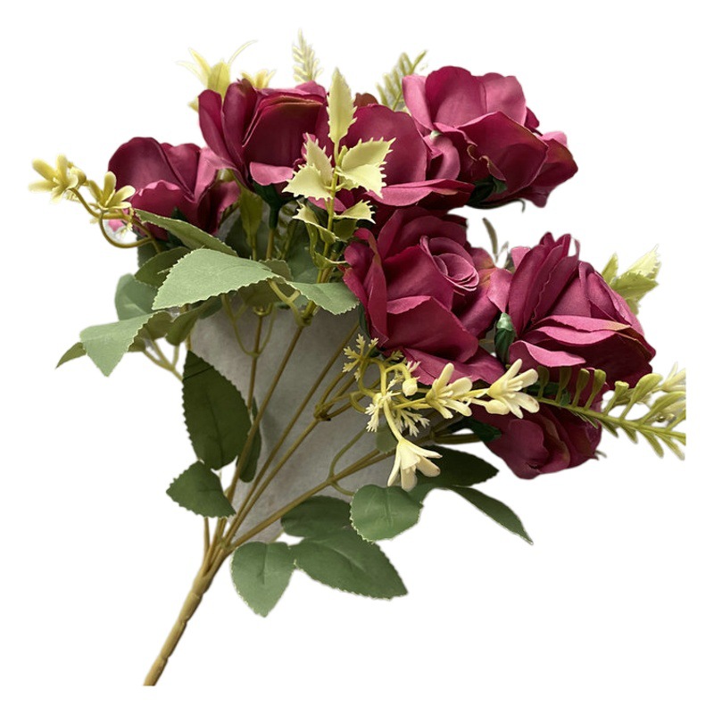 Rama flor artificial primavera, 7 puntas rosa, decoración floral interior, bodas, arreglos secos, venta al por mayor.