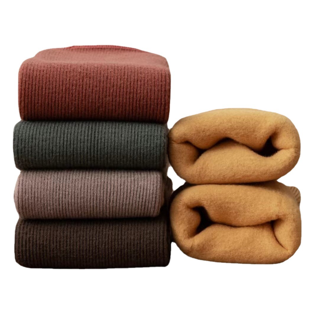 Autumn and winter vertical stripes cashmere tube snow socks men and women plus velvet padded warm floor socks manufacturers wholesale