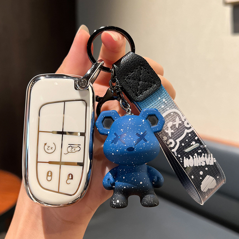 지프 A-스마트 4 키 [싱글 쉘 화이트] + 블루 폭력 곰 펜던트