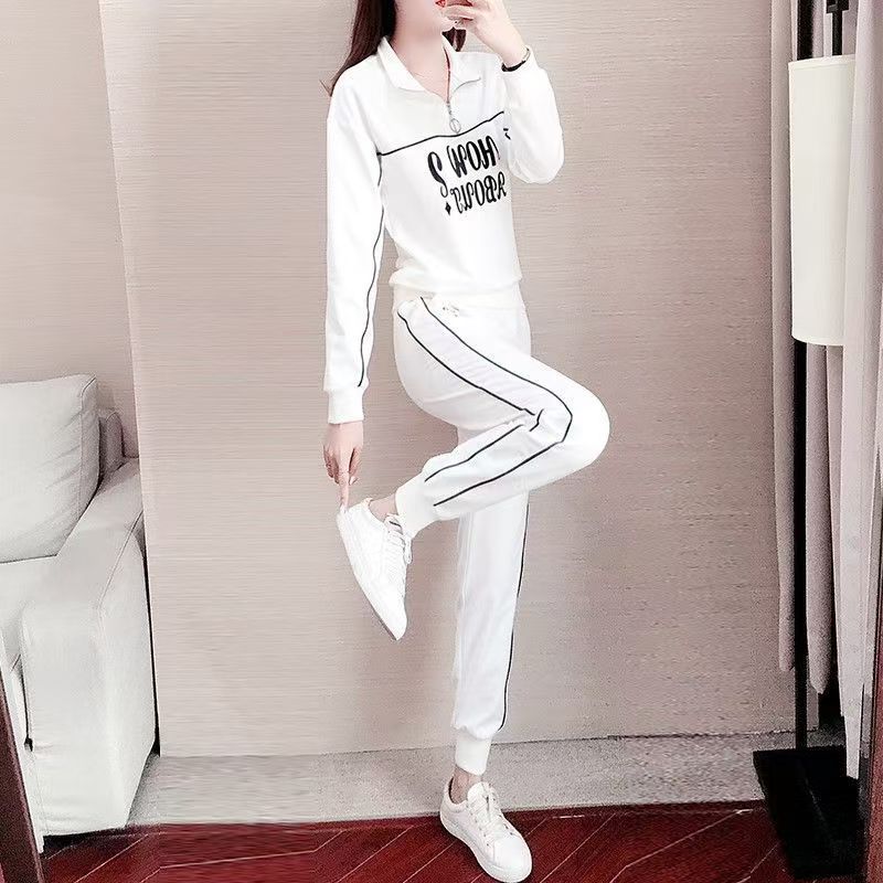 胖MM大码女装2025年休闲运动套装女秋新款时尚白色卫衣两件套|undefined
