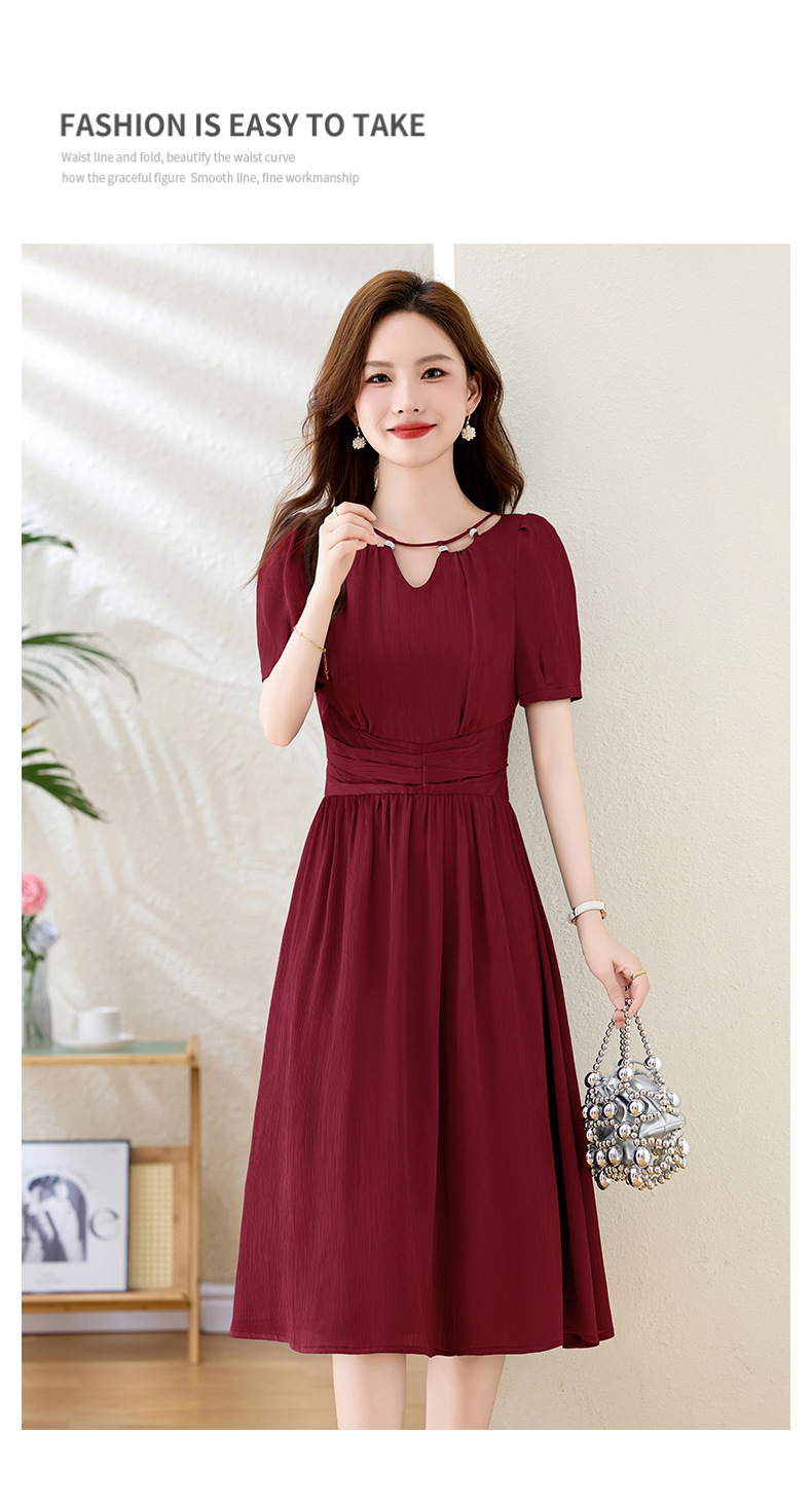 Váy midi mùa hè thời trang sang trọng, thiết kế thon eo, dáng dài vừa phải JX3320 — Màu đỏ rượu, Màu tím chi tiết 28