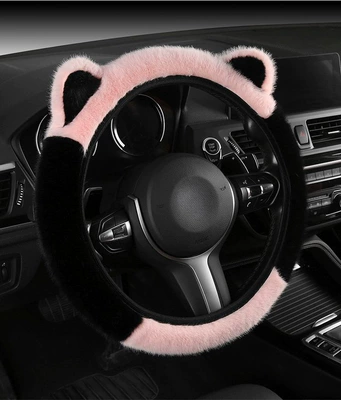 Steering wheel cover: Cute Cartoon Cover Autumn and - black-pink-ears-universal