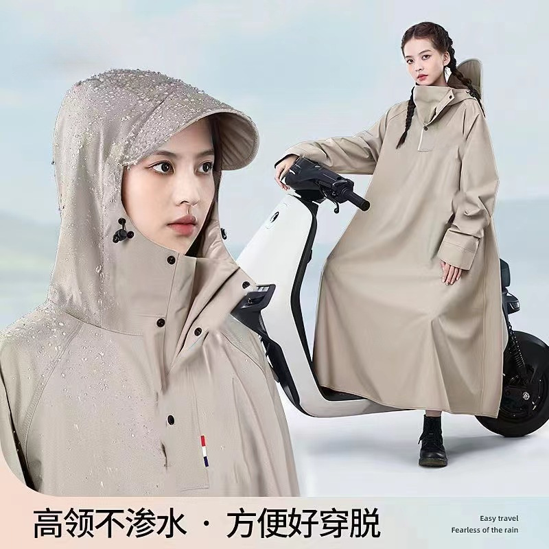 Electric Vehicle Raincoat, Extended and Thickeneded, Hooded and Cuffed Cycling Poncho, Full-Body Rainproof Men's and Women's One-Piece Sleeved Raincoat