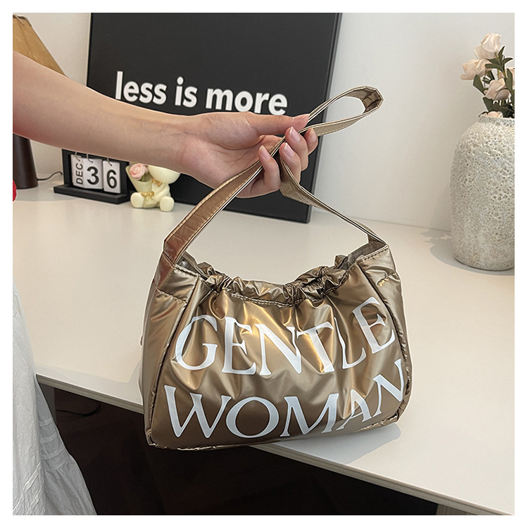 Candy colored new letter printed drawstring shoulder niche design dumpling women's armpit bag_voghion.com