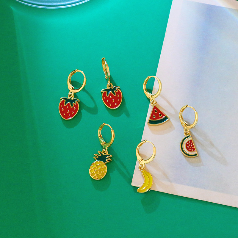 Cute Tropical Fruit Drop Oil Banana Strawberry Earrings display picture 8