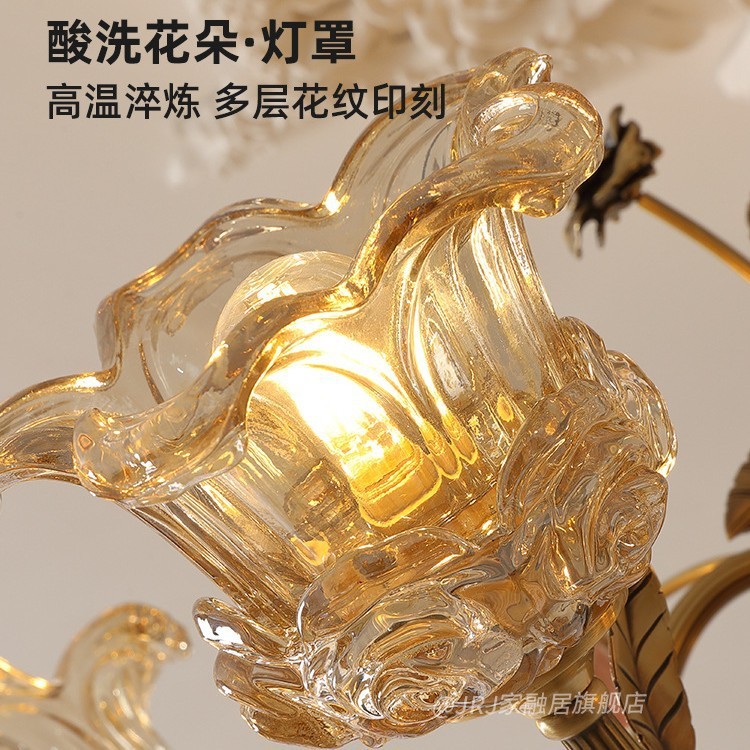 法式浪漫陶瓷花客厅吊灯美式复古高端田园风餐厅卧室全铜水晶灯具|undefined