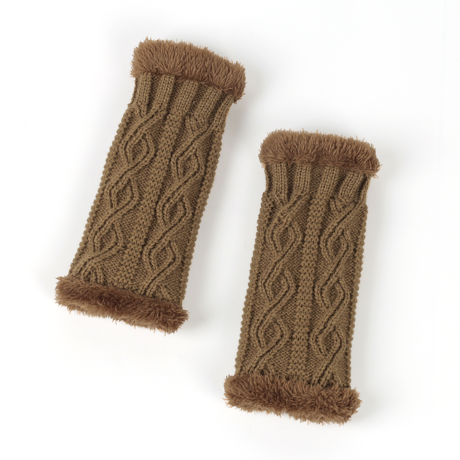 Plush And Thickened Gloves, Diamond Shaped Short Knitted Fingerless Plush Sleeves, Autumn And Winter Warm Plush Gloves_voghion.com