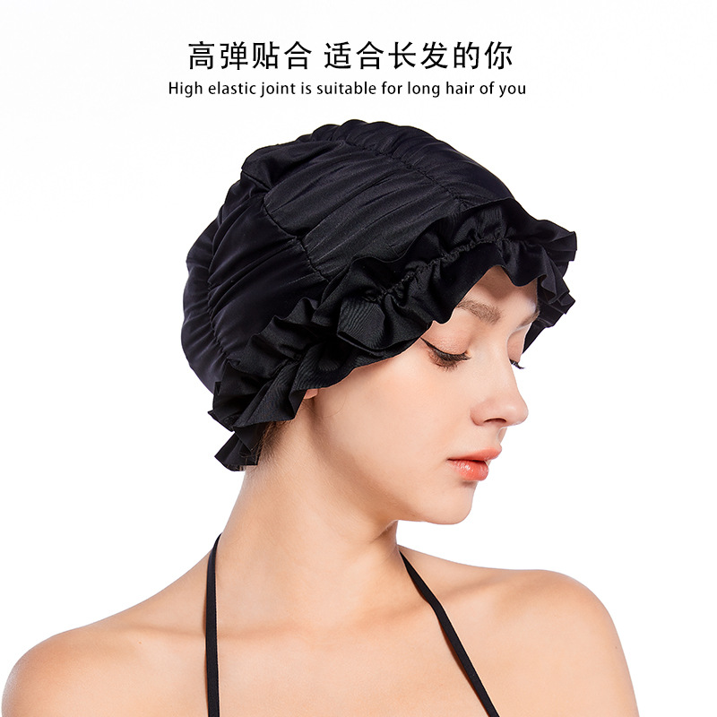 Venta directa de fábrica al por mayor nuevo gorro de natación con volantes de secado rápido más tamaño color sólido embalaje independiente gorro de natación