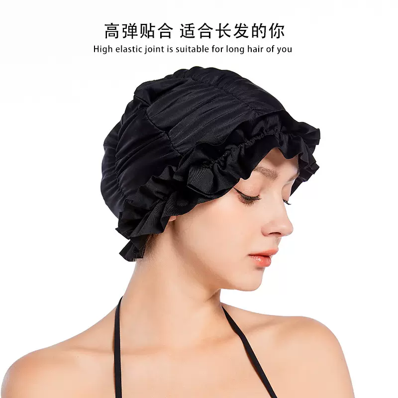 厂家直销批发新款速干荷叶边游泳帽 加肥加大纯色独立包装泳帽