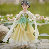 Hanfu Girl Летний стиль Детский древний стиль Super Fairy 2024 Новое летнее древнее платье для девочек Юбка Ru в китайском стиле.