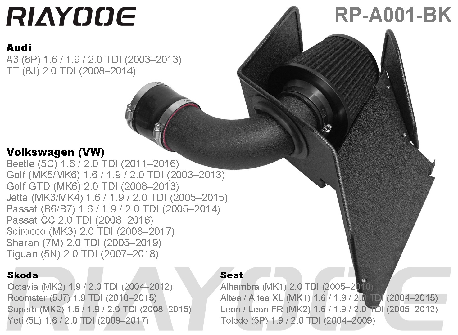 Car Air Intake Modification Kit Suitable for Volkswagen Audi Skoda Seat Ea211 Ea888 Engine