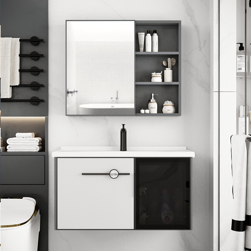 Espacio de aleación de aluminio gabinete de baño lavabo combinación lavabo de baño gabinete de luz de lujo moderno roca placa lavabo
