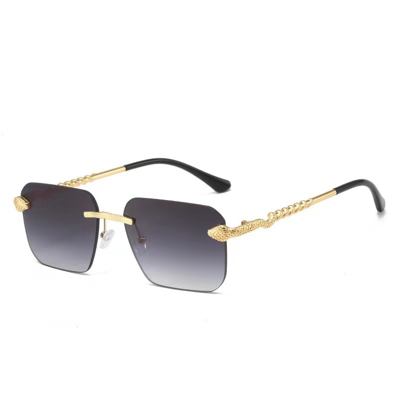 2024 New Frameless Fashion Square Personality Snake Metal J Simple Exquisite Sunglasses_voghion.com