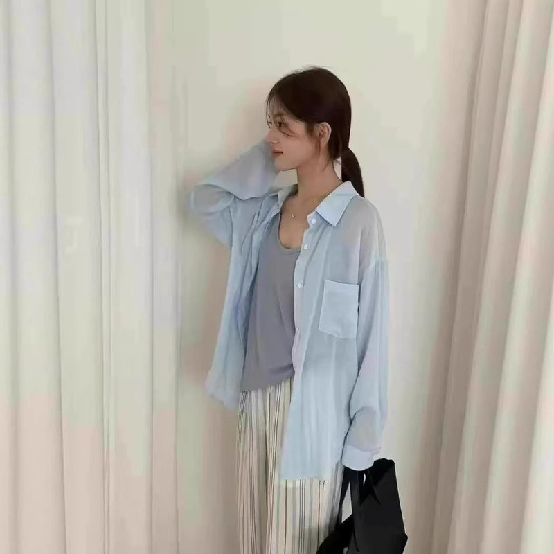 韓国ツーピースセット！ 2025 春夏薄手カジュアル怠惰な長袖シャツ + 気質多用途キャミソール女性|undefined