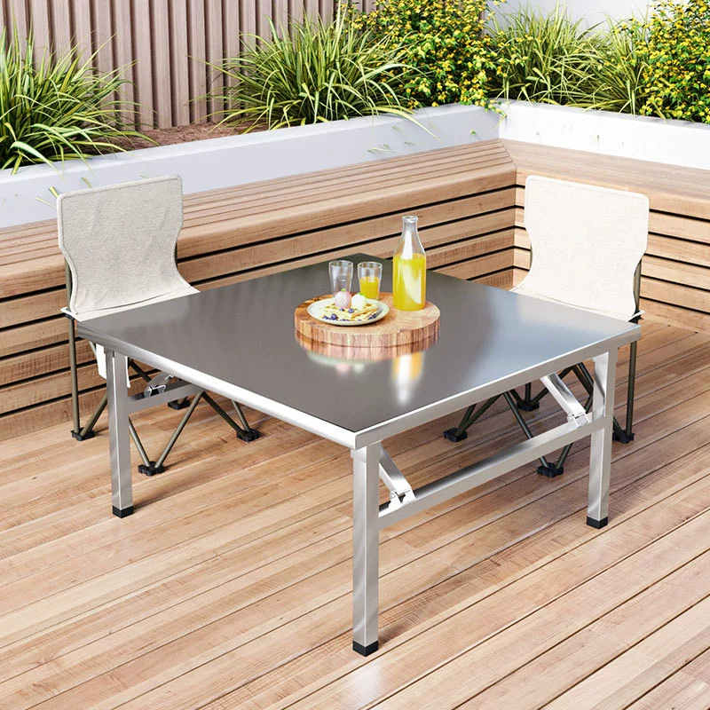 Оптовая продажа, складной квадратный стол из нержавеющей стали, небольшой обеденный стол, коммерческий уличный портативный низкий столик, уличный ларек