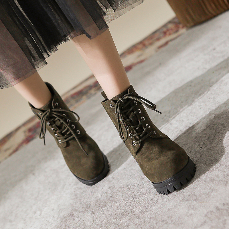 Duży rozmiar jesień i zima wysoki obcas pojedynczy z klamrą paska gruby obcas krótkie buty modny styl okrągły nosek_voghion.com