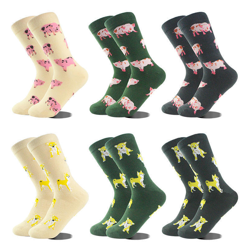 New Series of Cute Shiba Inu, Orange Cat, and Adorable Pig Jacquard Socks for Women, Knitted Crew-Length Antibacterial Long Socks for Export New Series of Cute Shiba Inu, Orange Cat, and Adorable Pig Jacquard Socks for Women, Knitted Crew-Length Antibacterial Long Socks for Export