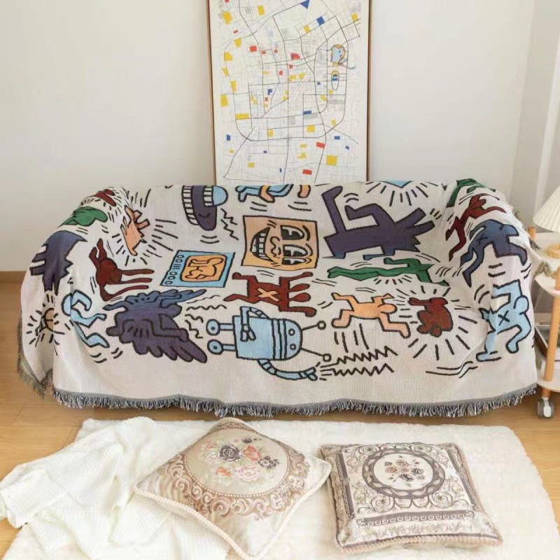 American Graffiti Sofa Cushion Nordic Style Instagram Sofa Dust Cover Full Cover Sofa Cover Tablecloth B&B Decoration Blanket