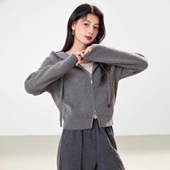 超好看双拉链连帽开衫毛衣外套女秋冬百搭显瘦小个子软糯针织上衣