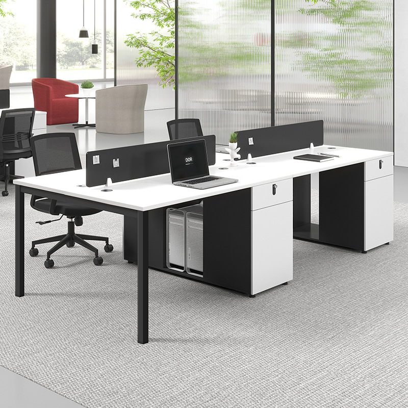 Mesa y silla de oficina de personal combinación blanca minimalista moderna para cuatro personas 2 tarjetas de personal 4 mesa de oficina