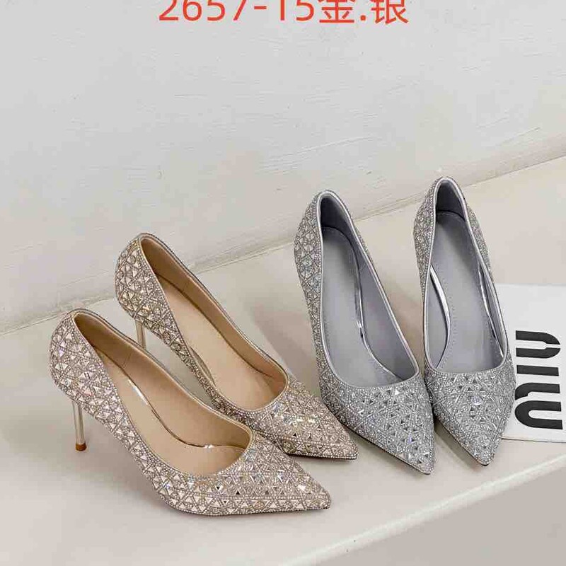 French-Style Pointed-Toe Rhinestone Shallow-Mouth Stiletto High-Heeled Shoes for Women, Sexy and Sparkling, Perfect for Pairing with Dresses, Versatile and Elegant
