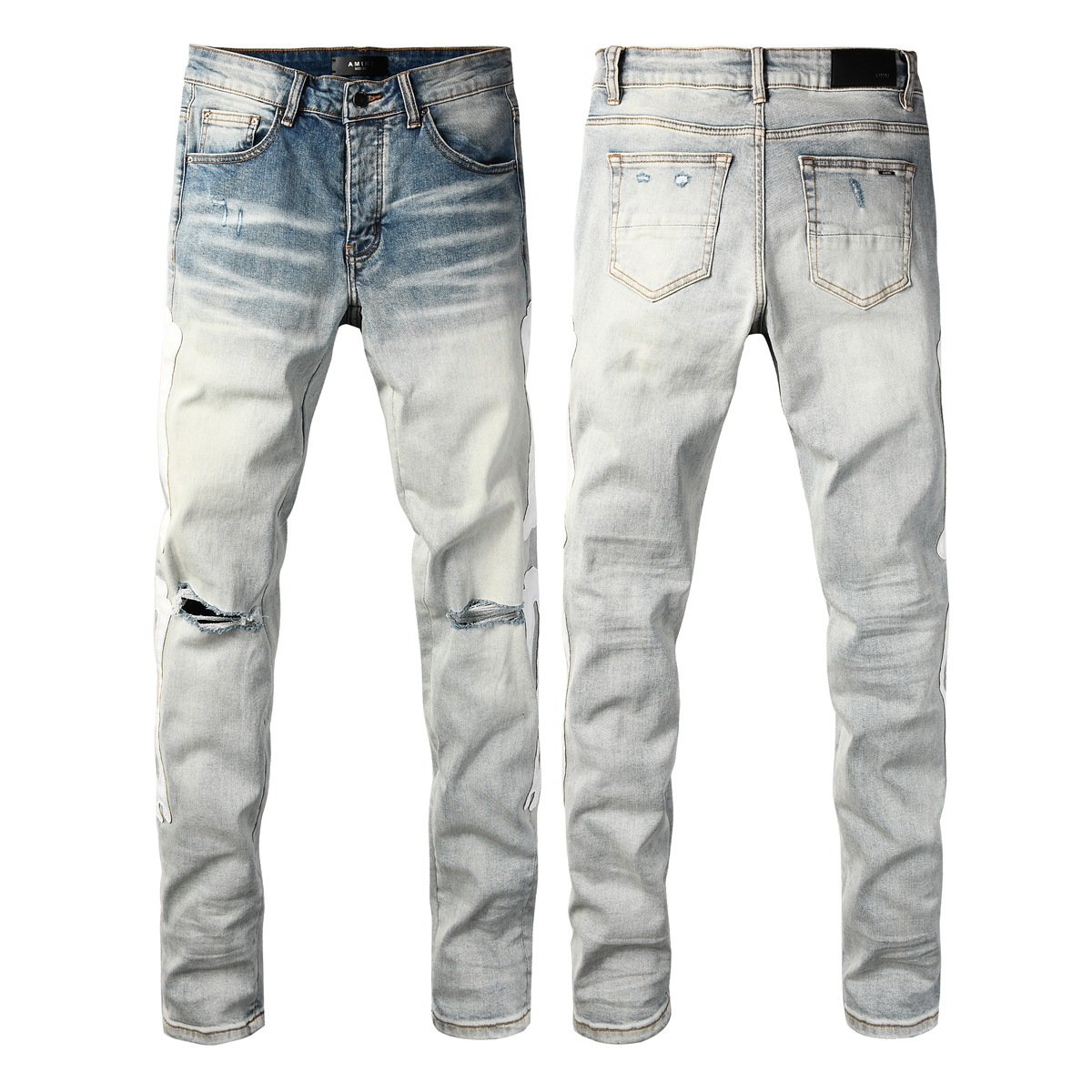 Amiri Jeans Skeleton Slim Distressed Light Blue