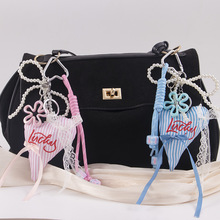 跨境蕾丝飘带蝴蝶结爱心字母布艺miu系包包挂件甜美少女手机挂饰