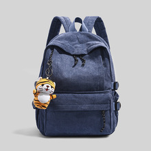 2025新款灯芯绒书包女初中生学院风休闲百搭双肩包大容量旅行背包