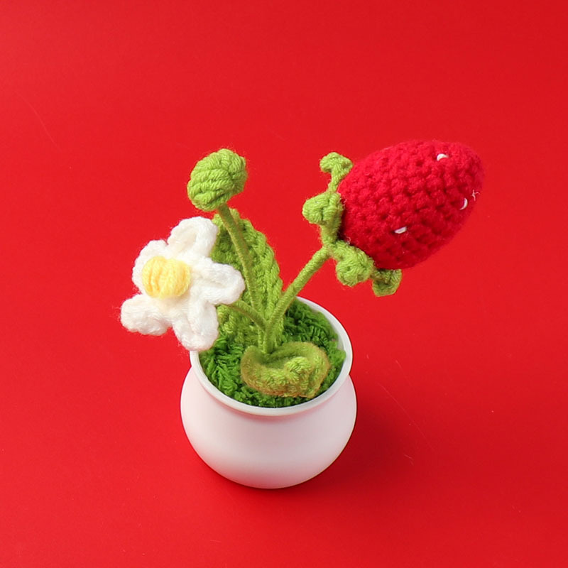 Fresas de lana terminadas (una sola cabeza) Pequeña maceta