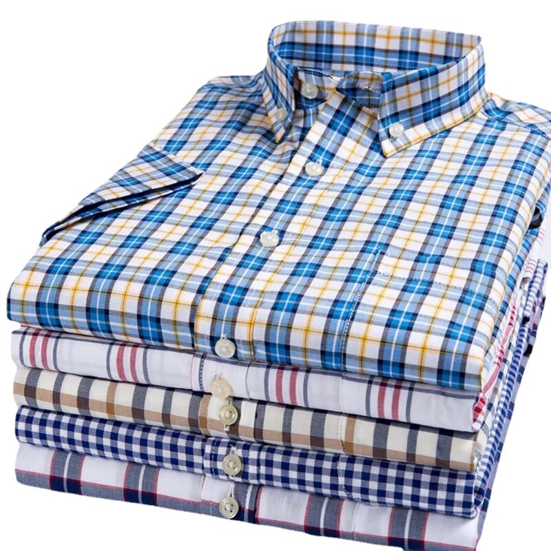 High Quality Short-Sleeved Shirt Cotton Plaid Summer Men's Pure Cotton No-Iron Men's Breathable Half-Sleeved Shirt