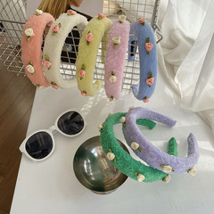 奶油色海綿寬邊春季發箍 少女小花高顱頂頭箍新款韓國東大門髮飾