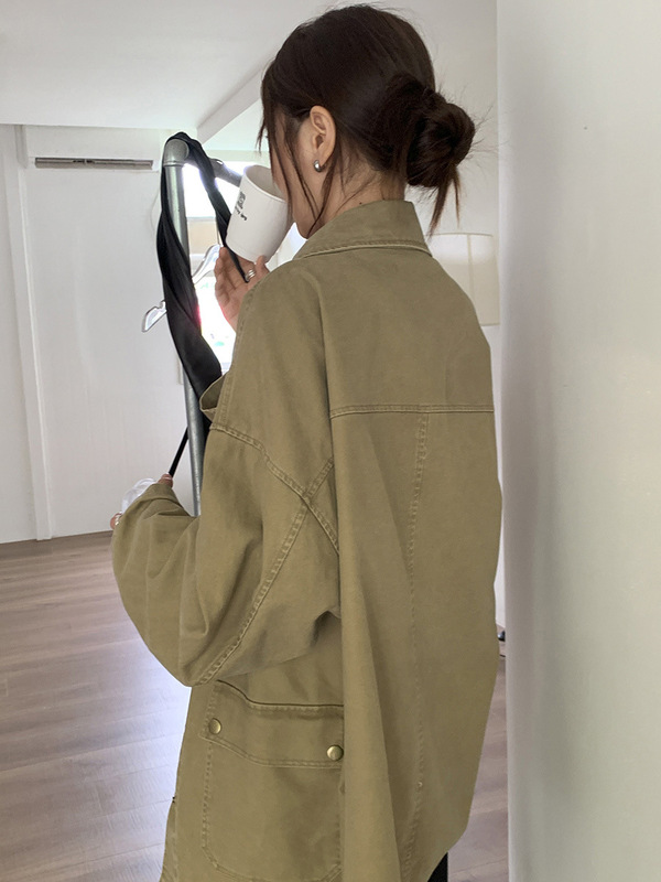 广州十三行2025秋韩风复古做旧氛围感翻领棉质工装风外套女02736|undefined
