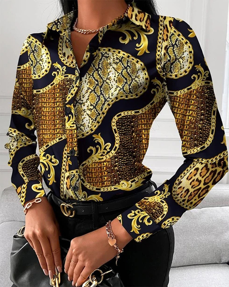 Wholesale Women'S Casual Geometric Long Sleeve Printing Button Blouses display picture 3