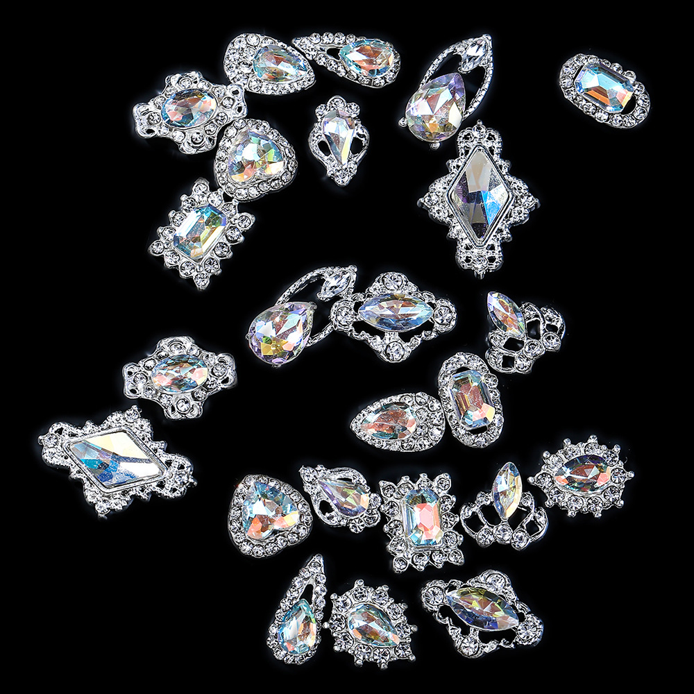 Square, Water Droplets, Heart Shape Pattern Nail Beauty Rhinestone Ornaments Japanese Alloy Transparent Oval Shaped Square Diamond Nail Wear Manicure DIY Accessories Wholesale