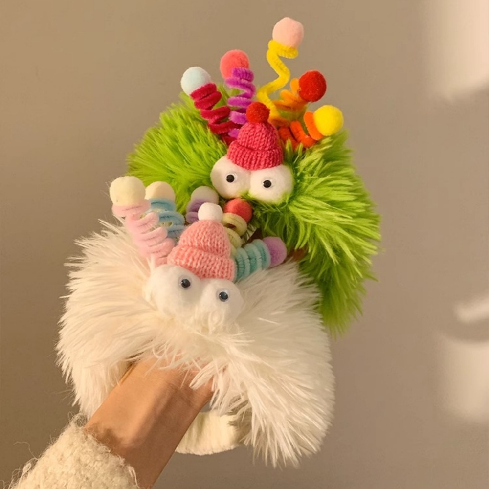 Divertido Twisted stick diadema lindo peluche pequeño monstruo cara lavado pelo banda grandes ojos con sombrero divertido antideslizante diadema