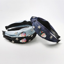 欧美跨境新款骷髅头牛仔发箍卡通高颅顶箍镶钻星星时尚高级感发饰