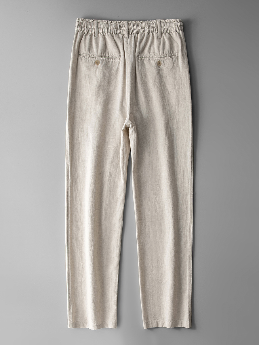 Pantalones de lino de cintura elástica pantalones sueltos de algodón y lino de los hombres pantalones casuales de los hombres de verano de lino recto de los hombres pantalones largos de lino