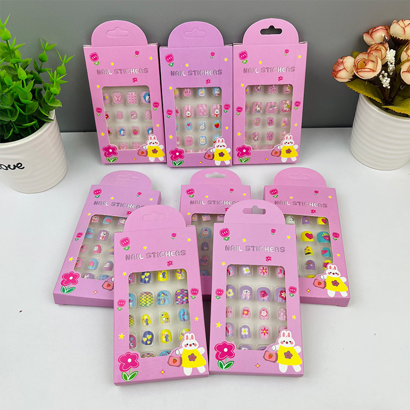 Amazon Cross-Border 24-Piece Nail Stickers Wearable Nails for Kidsren and Women Jelly Glue Nail Stickers Cute Self-Adhesive Nail Stickers