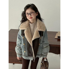 女童加绒牛仔外套秋冬款2025新款大童加厚上衣儿童炸街冬装派克服