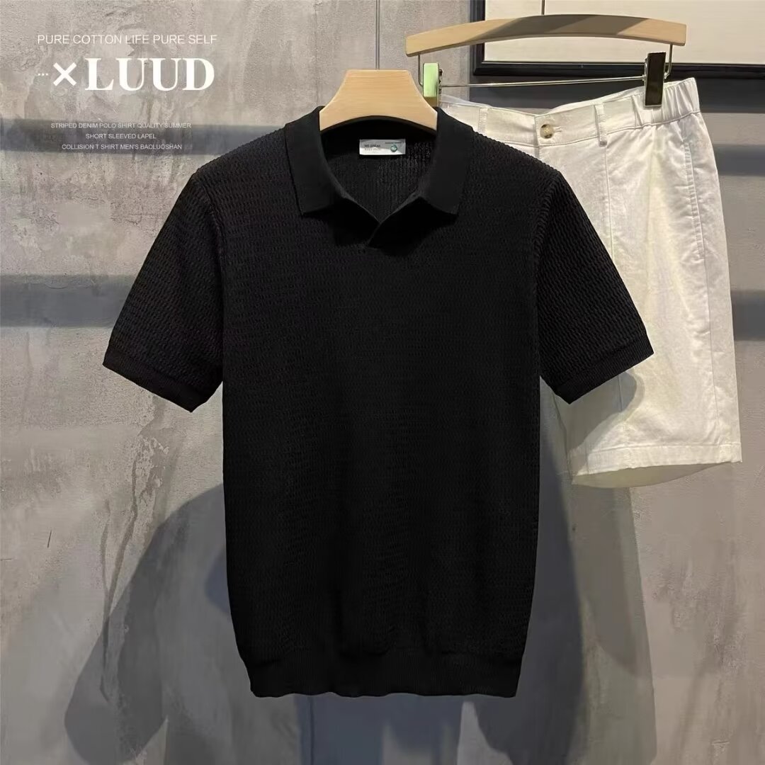 Polo camiseta de punto camiseta de manga corta camiseta hombre gaviota cuello V textural viejo dinero viento hielo seda fábrica transfronteriza al por mayor
