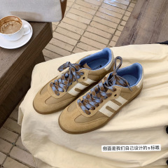 牛皮版~葡萄妈同款美式复古软真皮厚底拼色运动休闲鞋女德训鞋