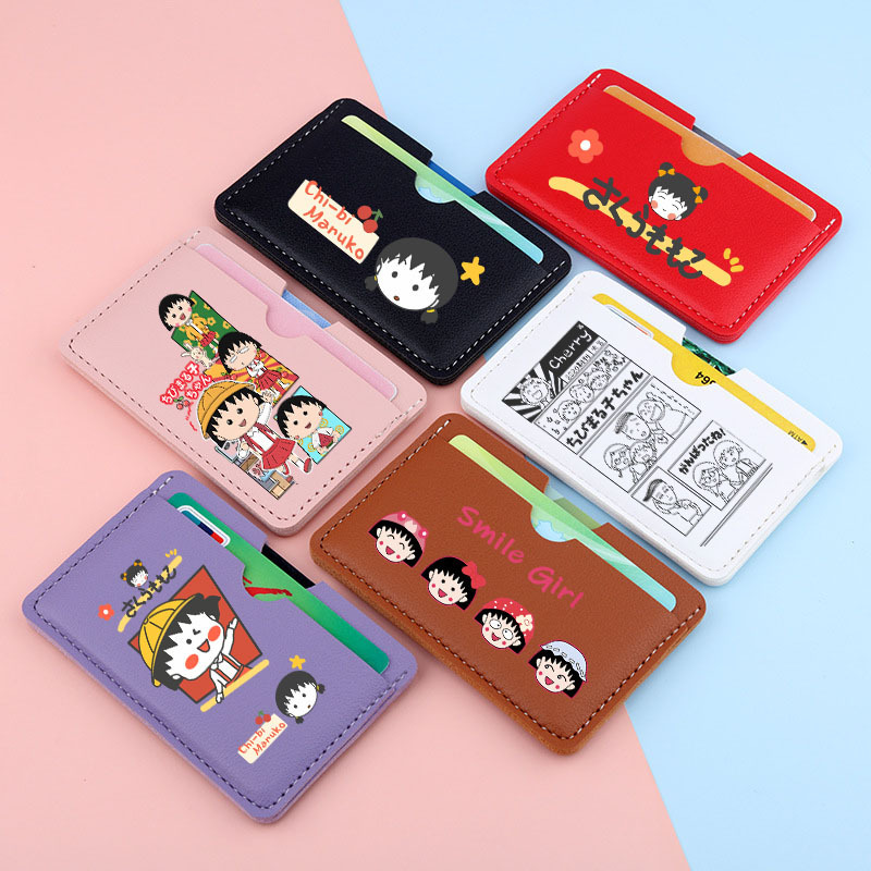 Cartoon Chibi Maruko-Chan Card Holder Mini Wallet Pu Id Card Driver's License Storage Bag Airline Ticket Bus Card Holder