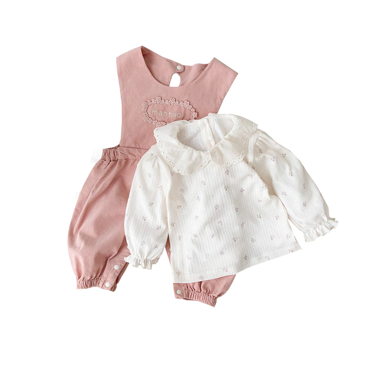 Primavera 2025 nuevo producto Corea de una clase de encaje para bebé traje de correa de estilo occidental para mujer linda ropa de salida para bebé