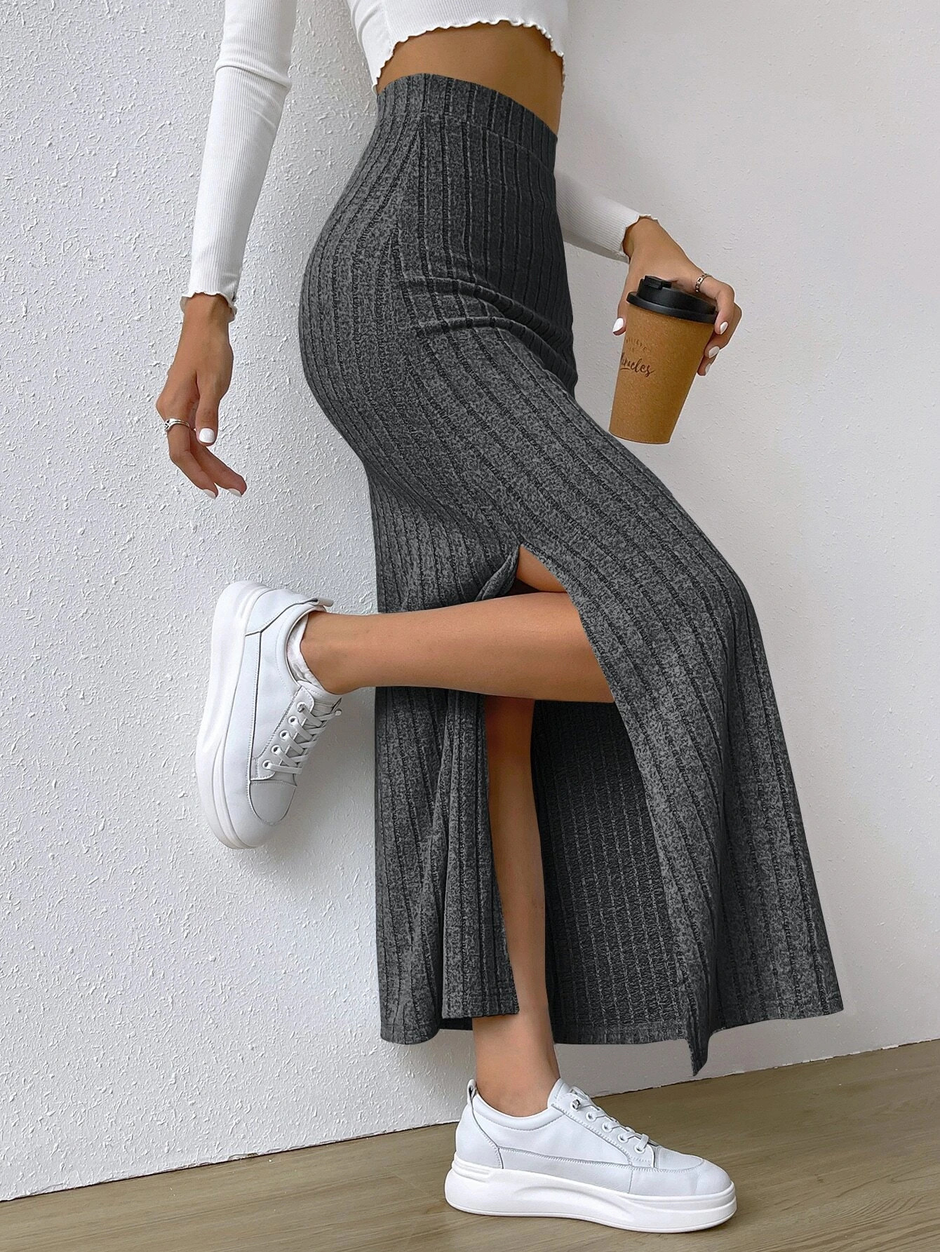 259g Weight Maxi Long Dress Dress Length Type Skirt Dresses Type Spandex, Polyester Fabric Type High Waist Waist Line Stretchy Elasticity Holiday, Daily Occasion Slim Fit Type Solid Color Pattern Winter, Autumn Season Women's Gender Slit Design Casual, Streetwear Style Winter Autumn Casual Streetwear Solid Color Spandex Polyester Maxi Long Dress Skirts 4