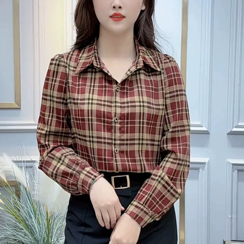 Дизайнерская модная клетчатая рубашка женская весна 2025 новая свободная и уменьшая возраст тонкая повседневная дикая топ