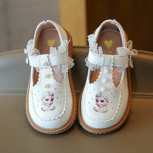2024 Spring and Autumn New Girls' Lace Small Leather Shoes Student Soft Sole Princess Shoes Anti-Slip Beanie Shoes Baby Toddler Shoes