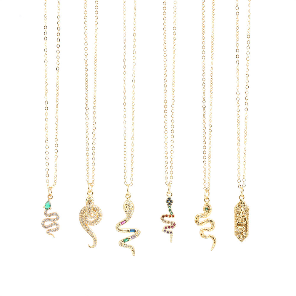 Fashion Snake Copper Inlay Zircon Pendant Necklace 1 Piece