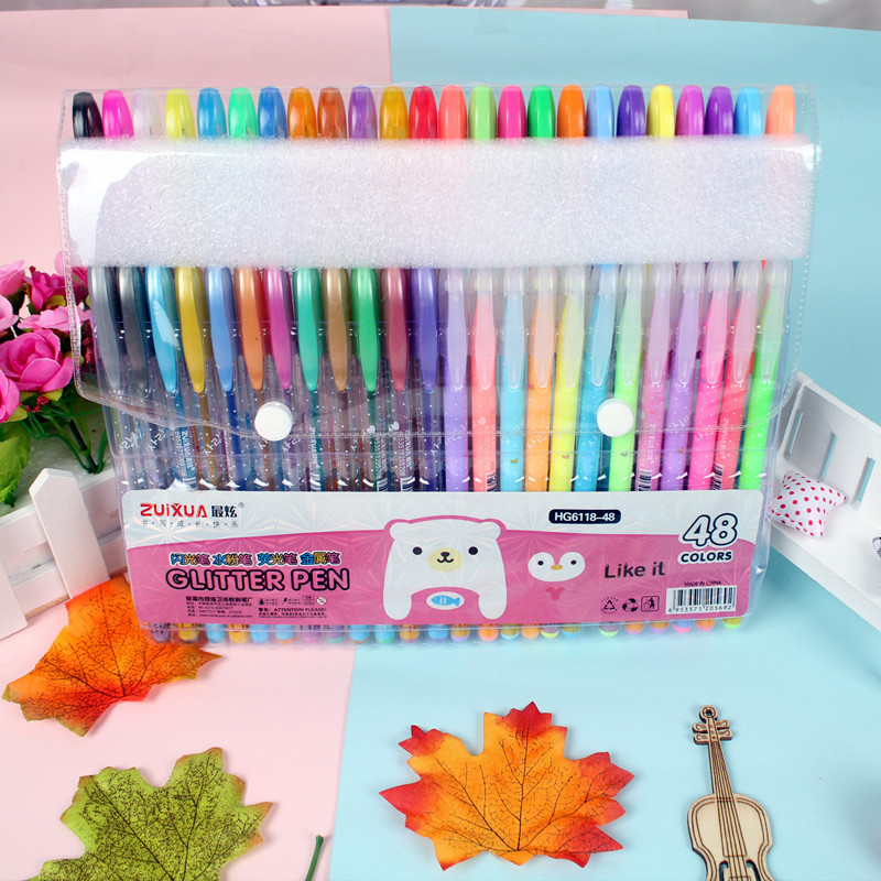 Pluma de gel de flash de plata pluma de flash de color conjunto de pluma de arena movediza pluma fluorescente para niños pluma de marcado de estudiante fluorescente