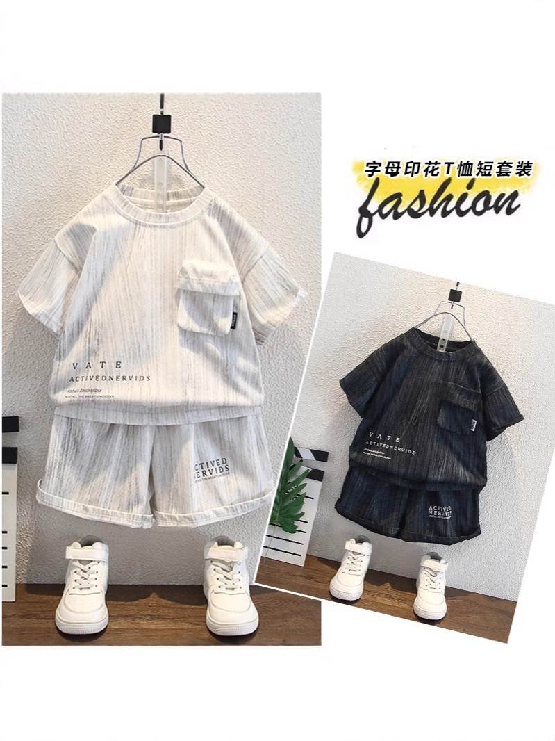 Conjunto de camiseta de manga corta de verano para niños 7989, nuevo estilo 2026 para niños pequeños y medianos, pantalones cortos de verano para niños, conjunto de dos piezas para niños